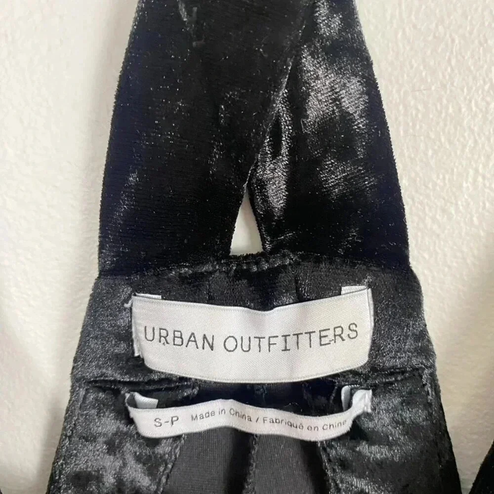 Urban Outfitters Black Velvet Velour Crop Overalls Jumpsuit